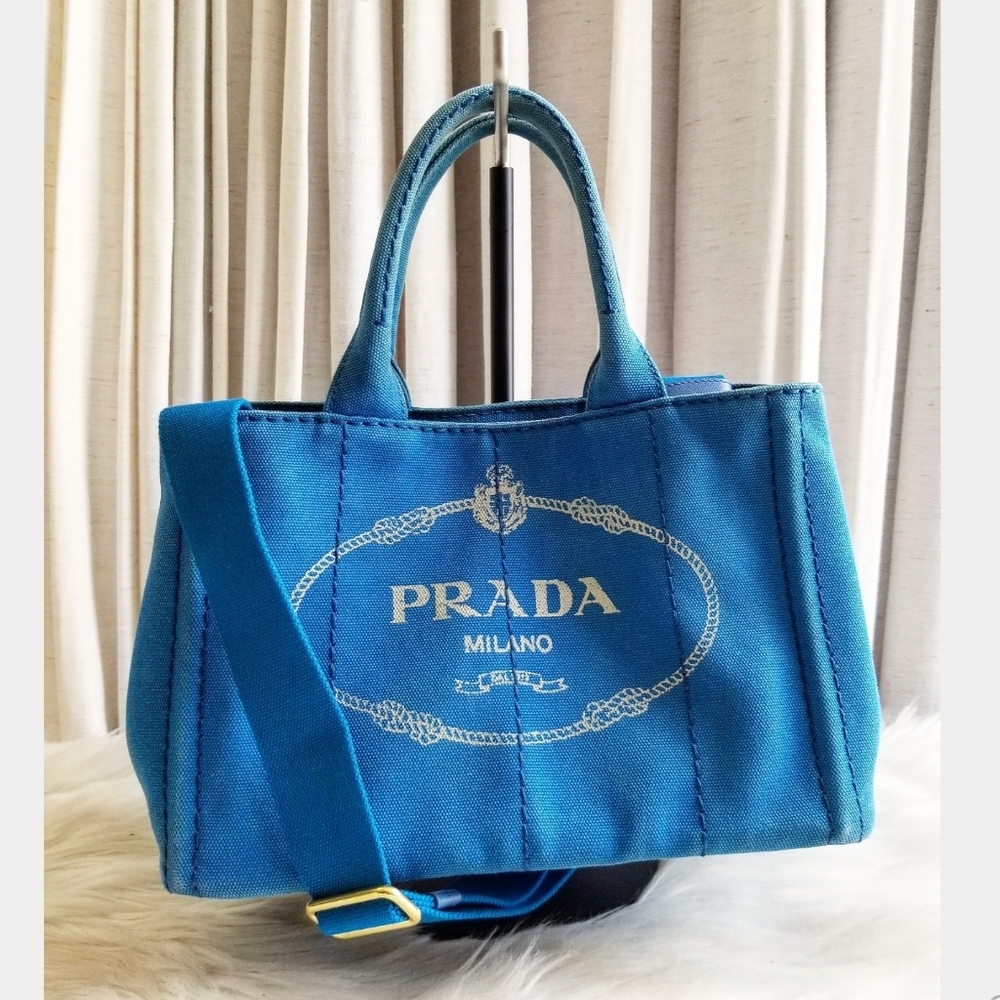 Prada Blue Canvas Tote Bag
